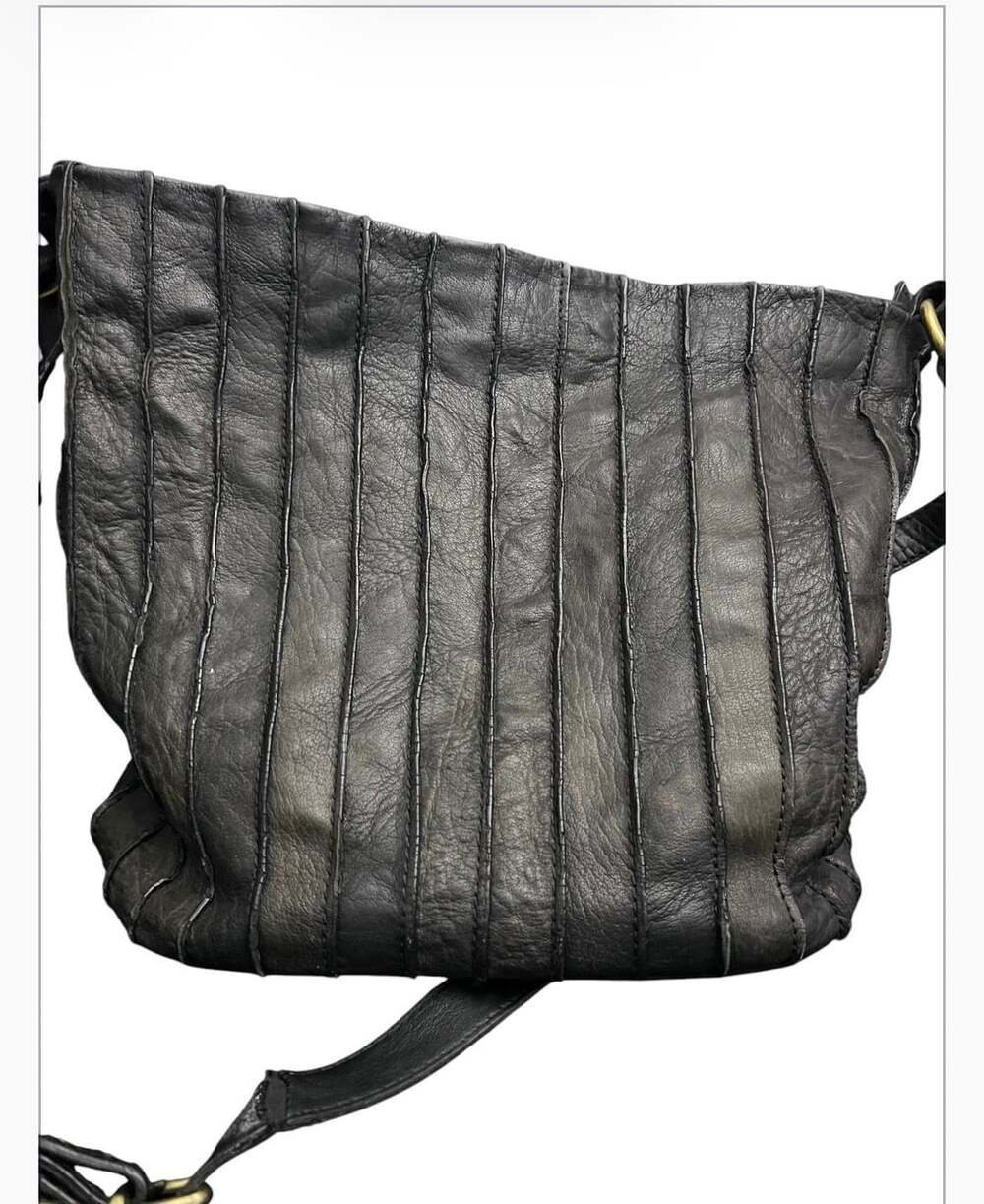 Nino Bossi Black Leather Vertical Paneled Shoulder Bag